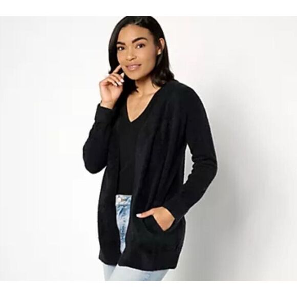 Barefoot Dreams Womens Cozylite Coastline Knit Open Front Cardigan Black 3X NWT - Picture 1 of 9